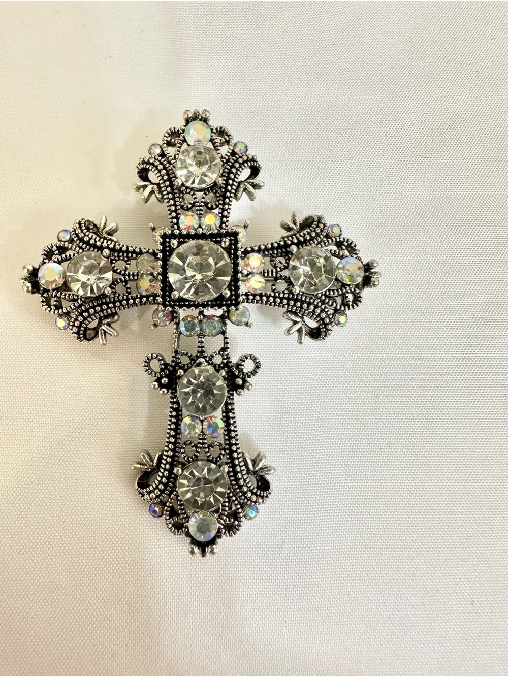 Silver Crystal Cross Decorative Accent Brooch